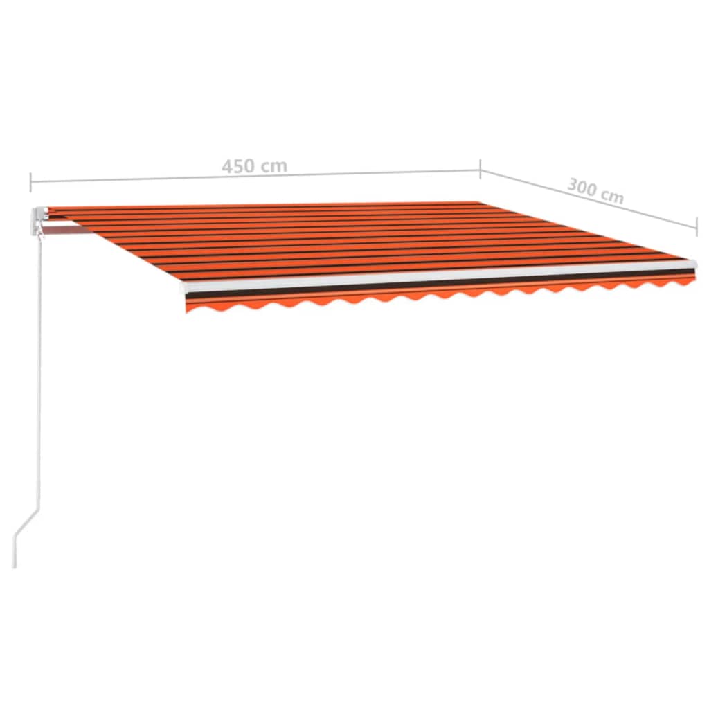 narancs és barna kézzel kihúzható LED-es napellenző 450x300 cm
