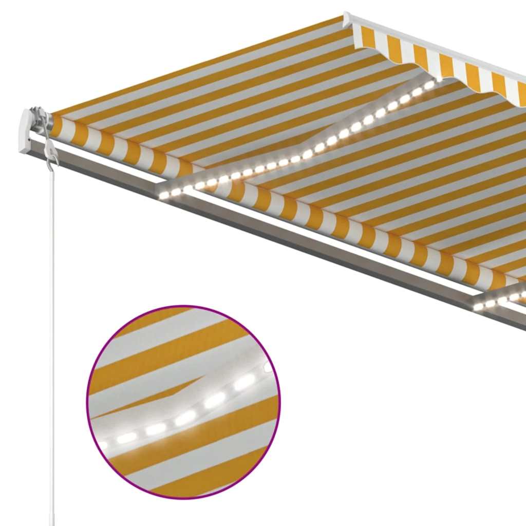 sárga-fehér szélérzékelős és LED-es napellenző 450 x 300 cm