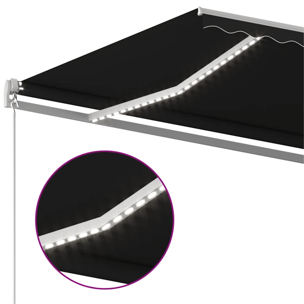 antracitszürke kézzel kihúzható LED-es napellenző 500 x 300 cm