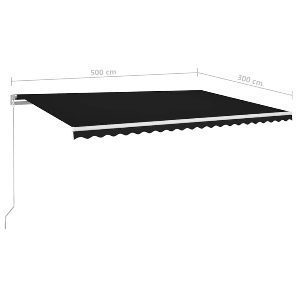antracitszürke kézzel kihúzható LED-es napellenző 500 x 300 cm