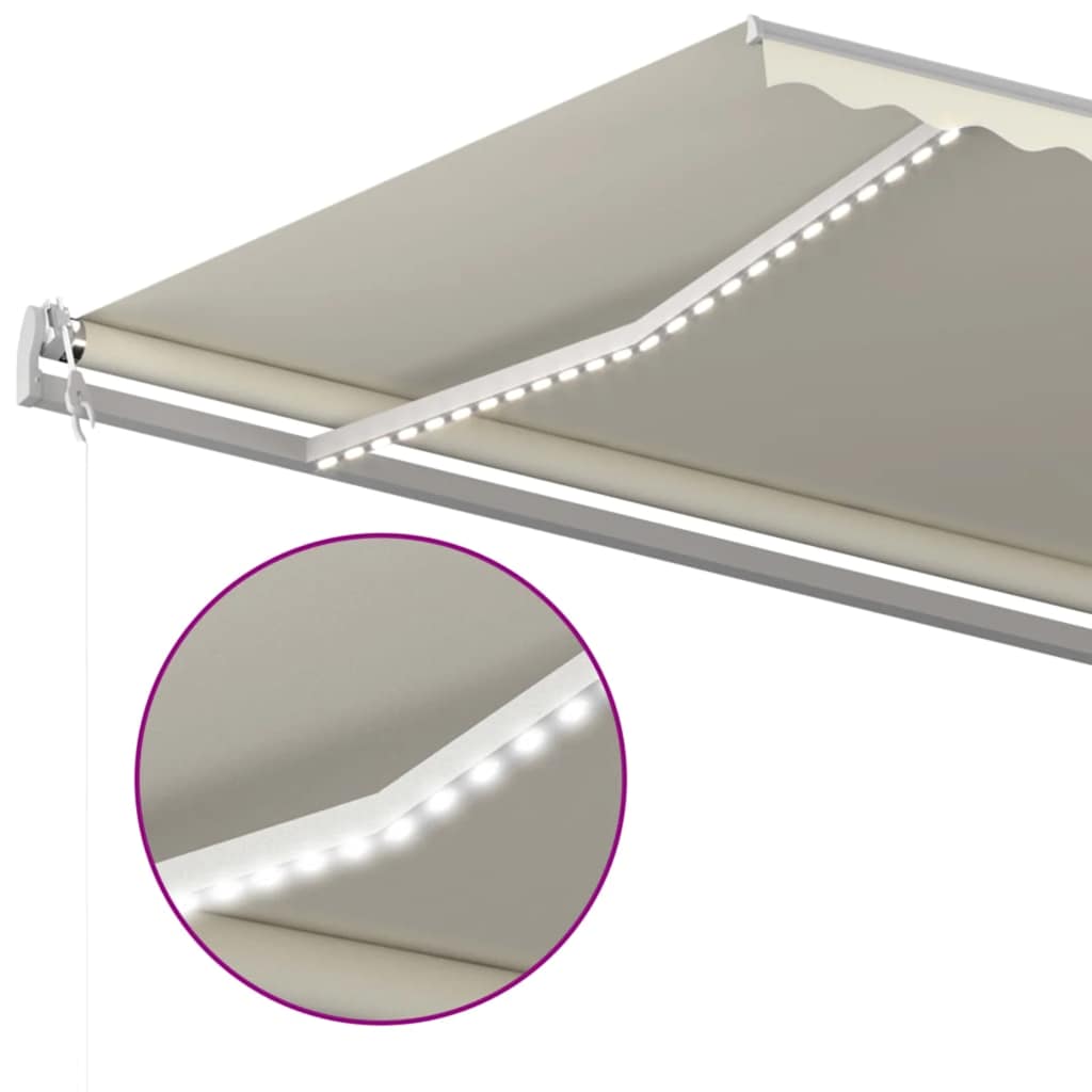 krémszínű automata szélérzékelős és LED-es napellenző 500x300cm