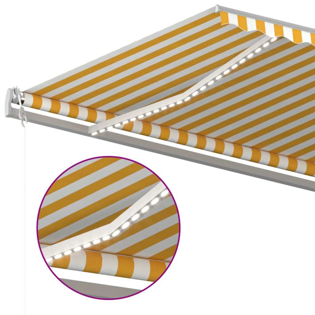 sárga-fehér szélérzékelős és LED-es napellenző 500 x 300 cm
