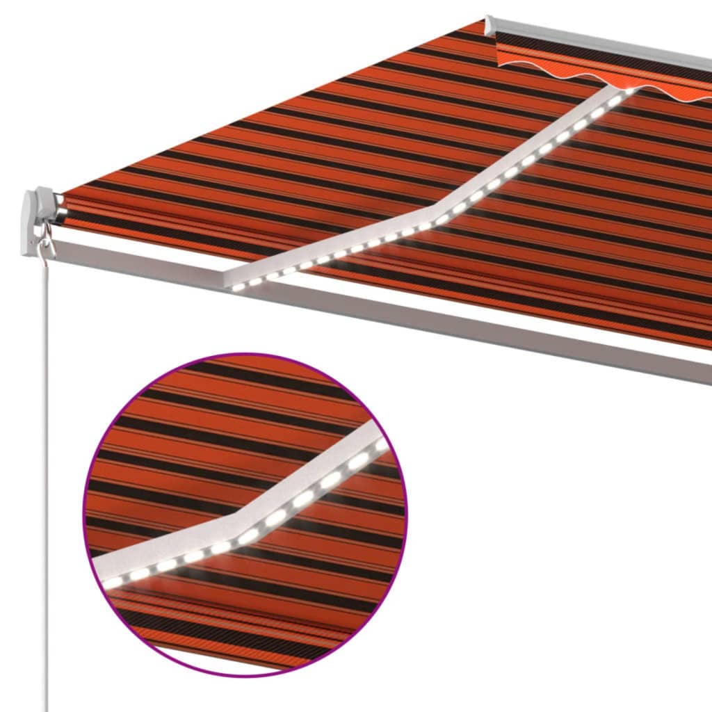 narancs és barna kézzel kihúzható LED-es napellenző 600x300 cm