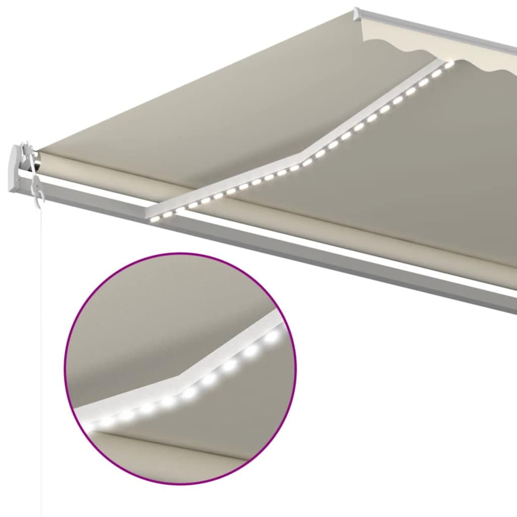 krémszínű automata szélérzékelős és LED-es napellenző 600x300cm