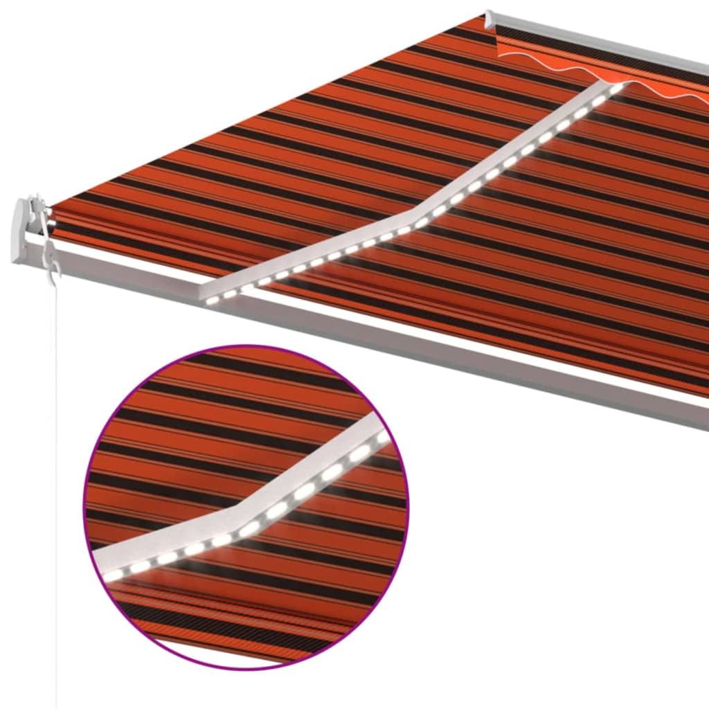 narancssárga-barna szélérzékelős és LED-es napellenző 600x300cm