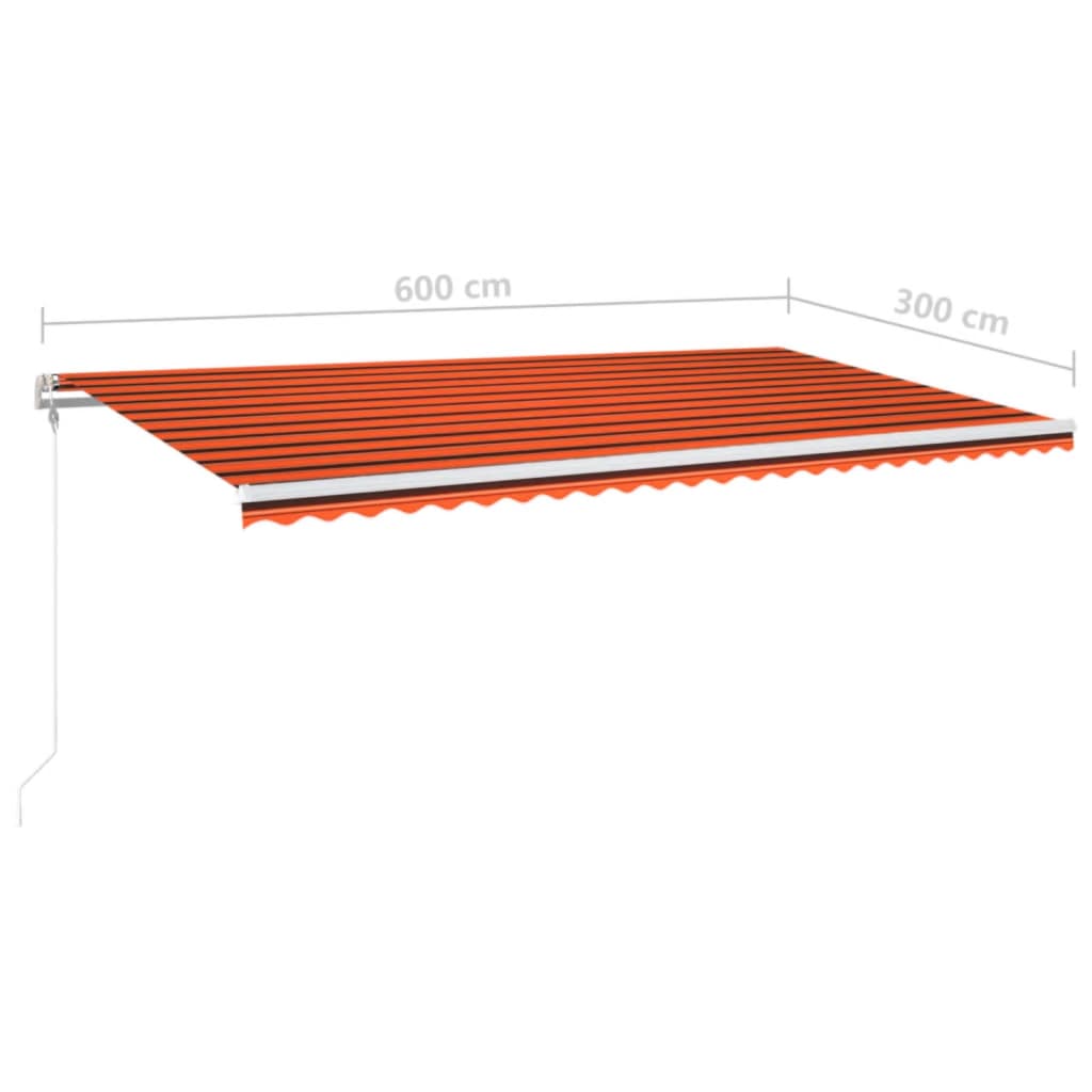 narancssárga-barna szélérzékelős és LED-es napellenző 600x300cm