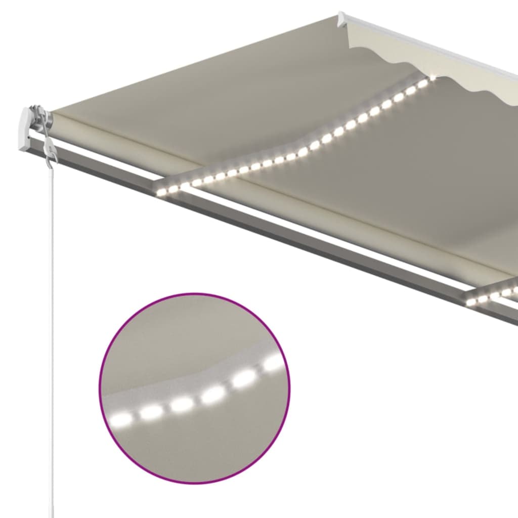 krémszínű kézzel kihúzható LED-es napellenző 450 x 350 cm