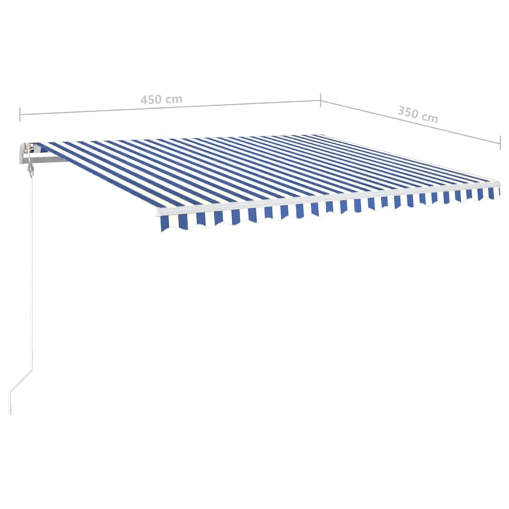 kék/fehér automata szélérzékelős és LED-es napellenző 450x350cm