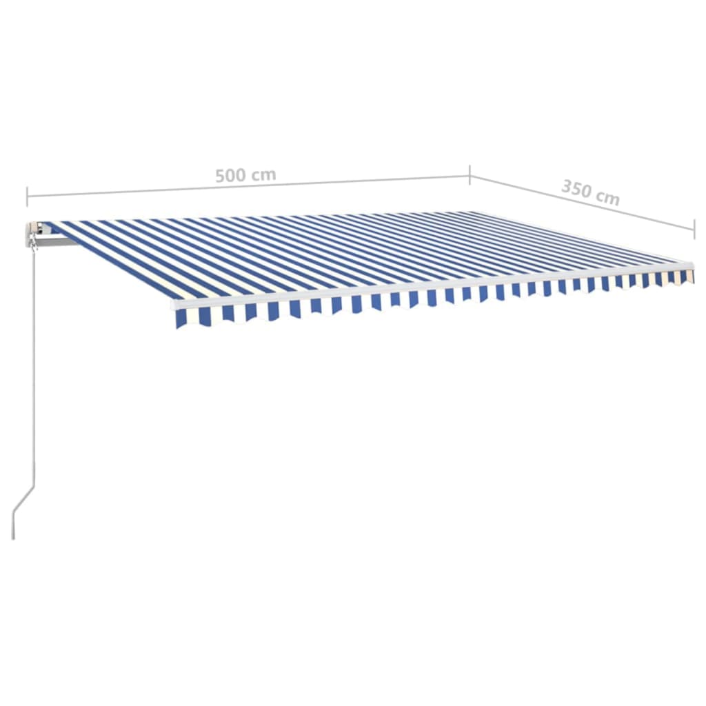 kék és fehér kézzel kihúzható LED-es napellenző 500 x 350 cm