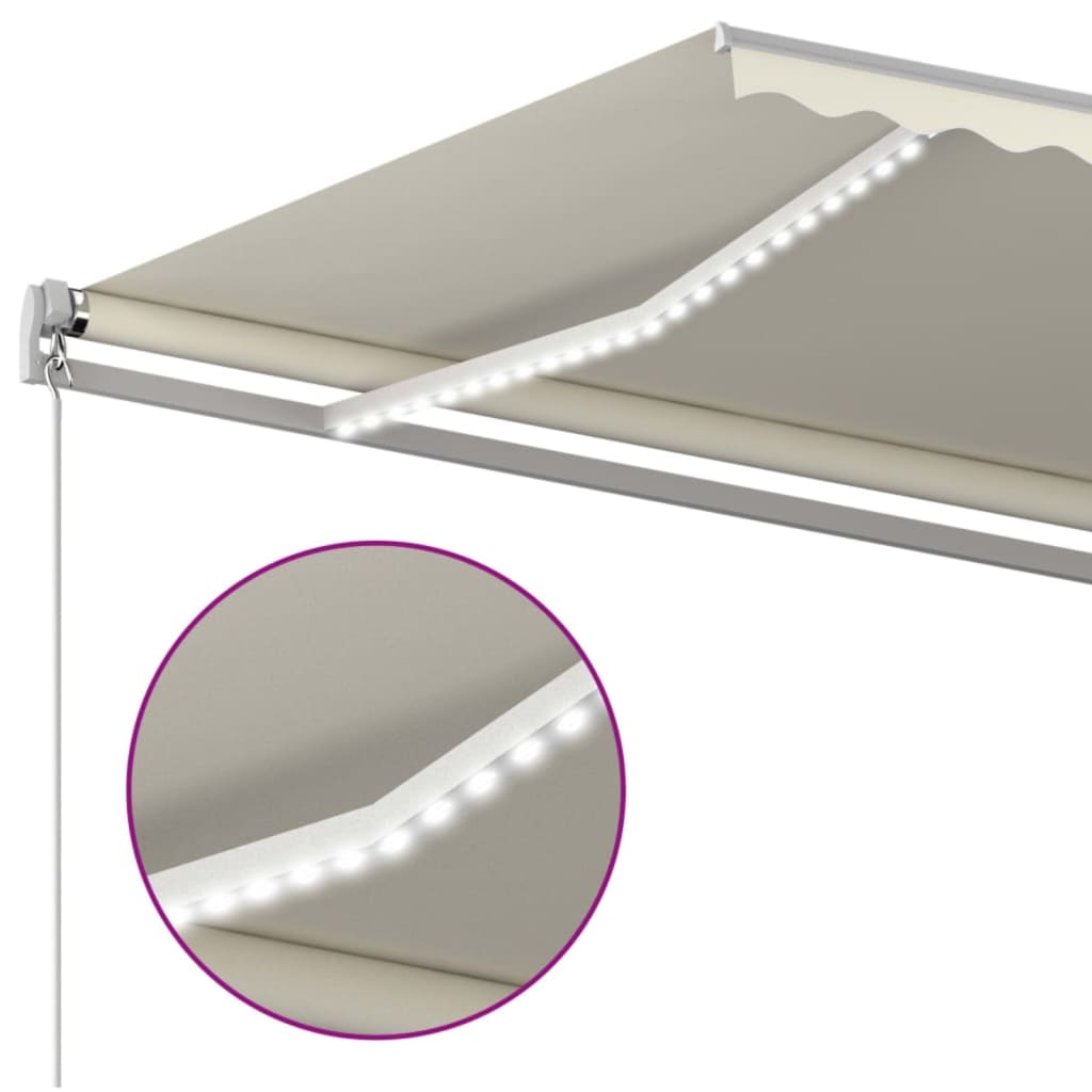 krémszínű kézzel kihúzható LED-es napellenző 500x350 cm