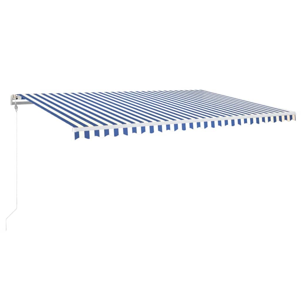 kék/fehér automata szélérzékelős és LED-es napellenző 500x350cm