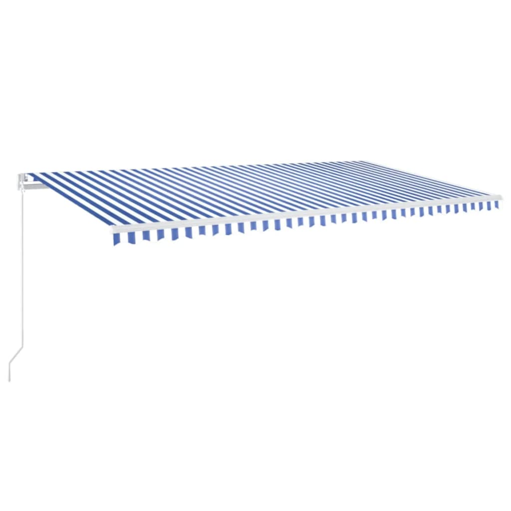 kék és fehér kézzel kihúzható LED-es napellenző 600 x 350 cm