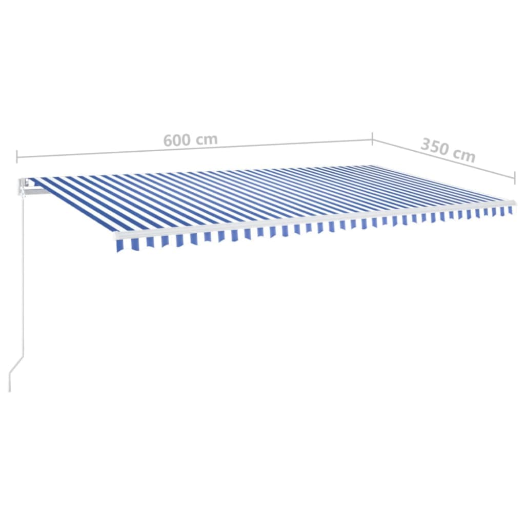 kék és fehér kézzel kihúzható LED-es napellenző 600 x 350 cm