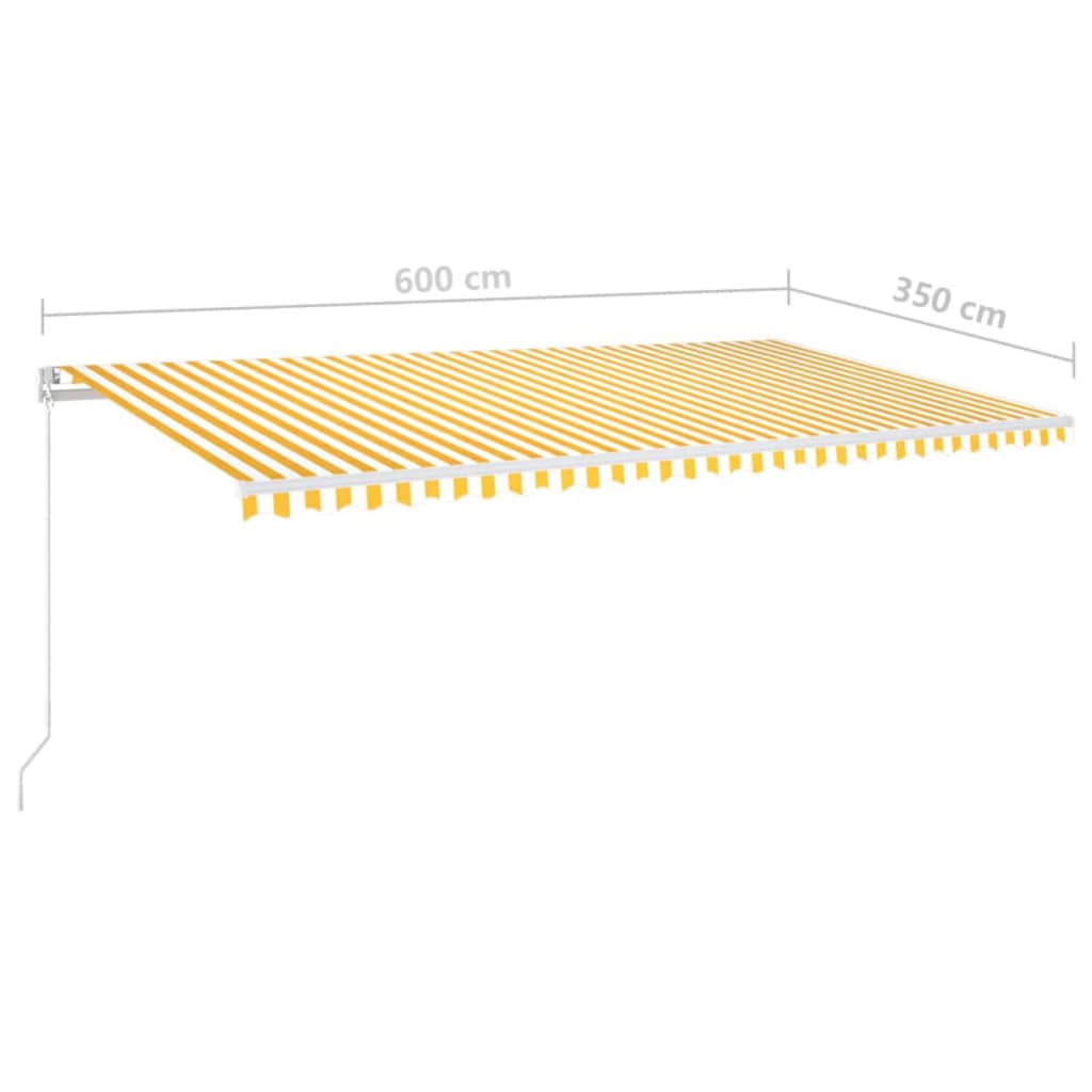 sárga és fehér kézzel kihúzható LED-es napellenző 600 x 350 cm