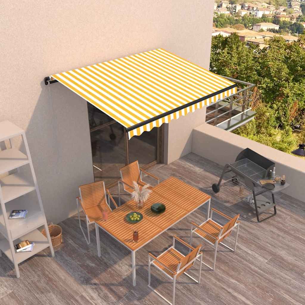 sárga és fehér kézzel kihúzható napellenző 350 x 250 cm