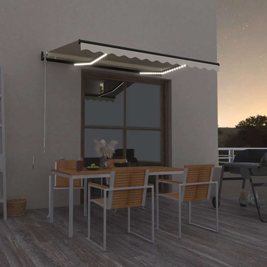 krémszínű kézzel kihúzható LED-es napellenző 350 x 250 cm