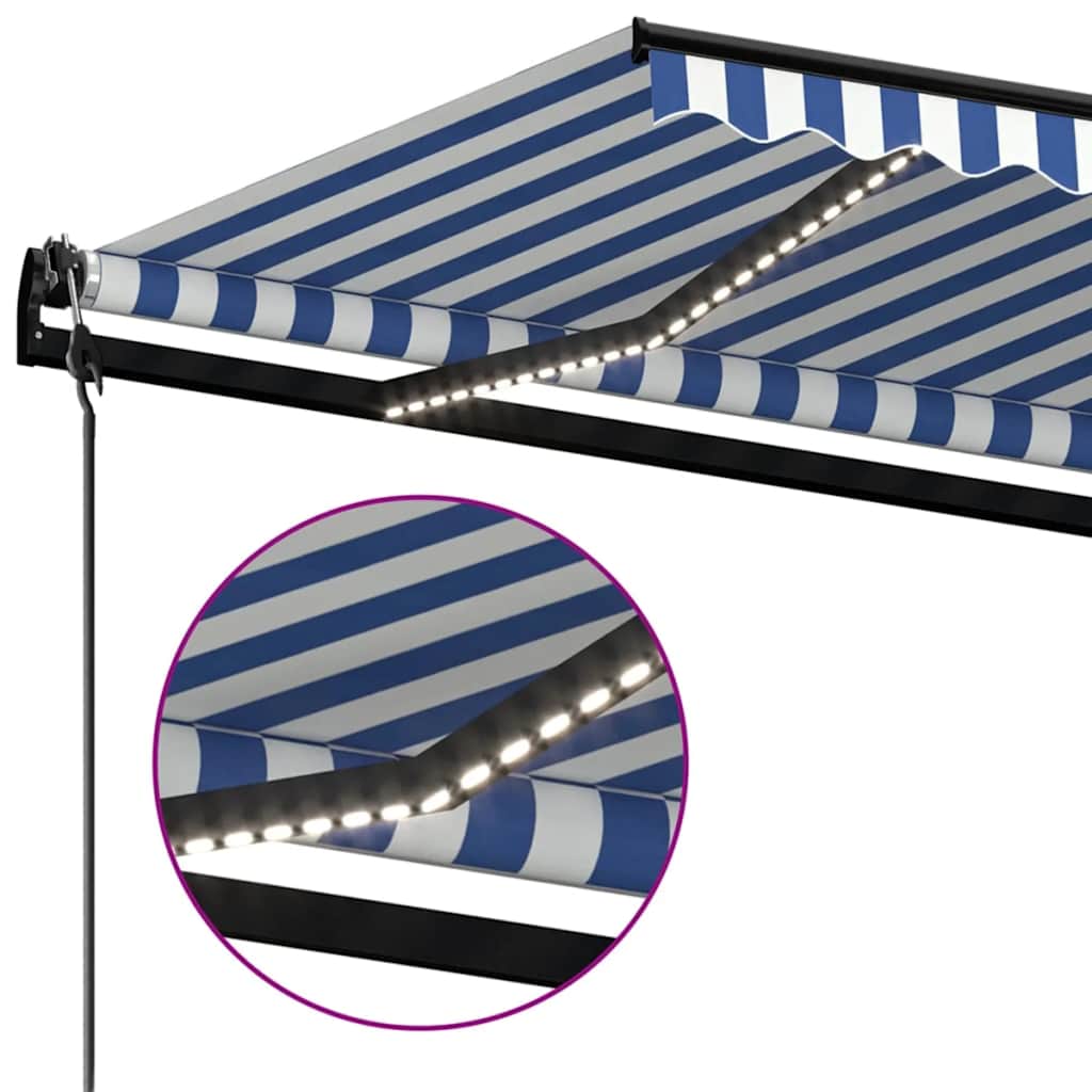 kék/fehér automata szélérzékelős és LED-es napellenző 350x250cm