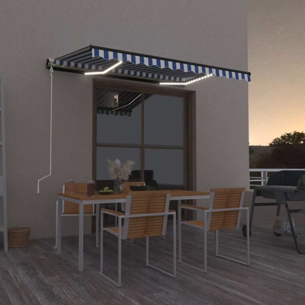 kék/fehér automata szélérzékelős és LED-es napellenző 350x250cm