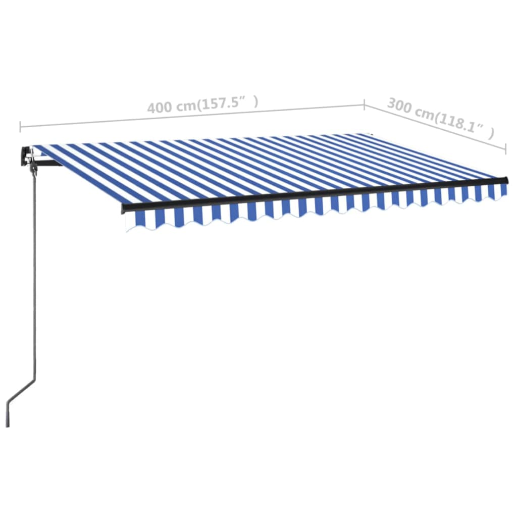kék és fehér kézzel kihúzható napellenző 400 x 300 cm