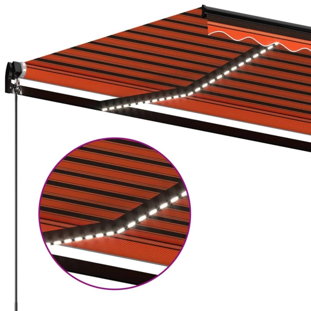 narancs és barna kézzel kihúzható LED-es napellenző 400x300 cm