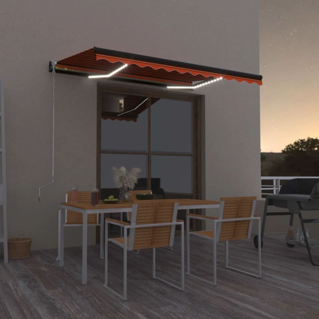 narancs és barna kézzel kihúzható LED-es napellenző 400x300 cm