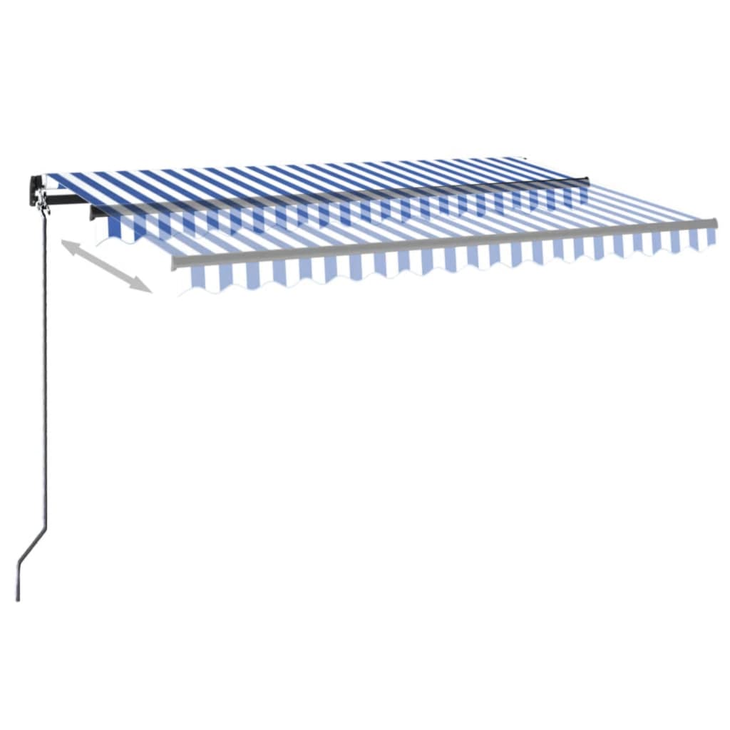 kék/fehér automata szélérzékelős és LED-es napellenző 400x300cm