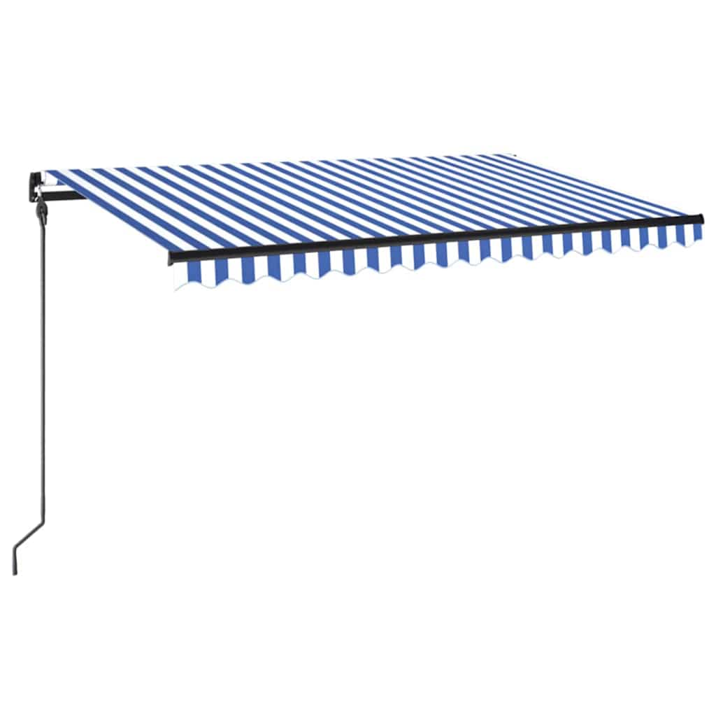 kék és fehér kézzel kihúzható LED-es napellenző 450 x 300 cm