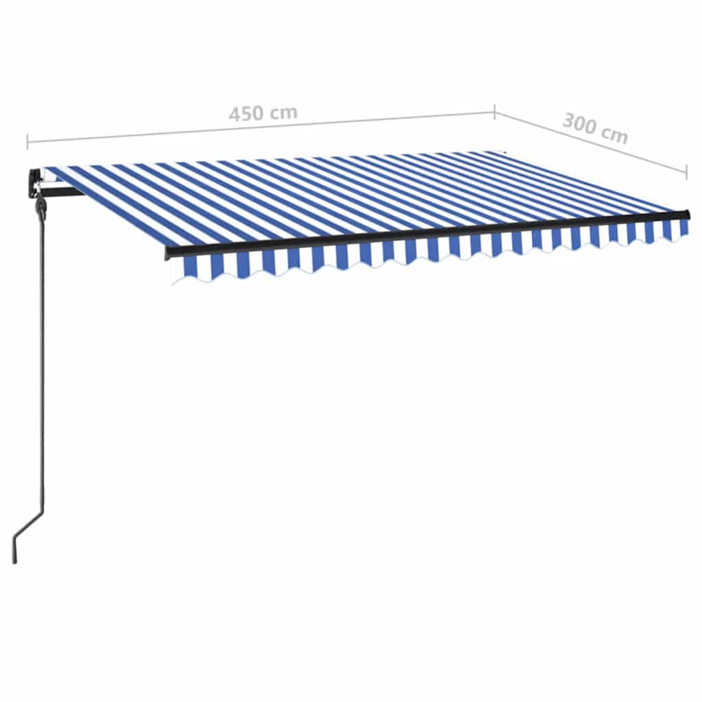 kék és fehér kézzel kihúzható LED-es napellenző 450 x 300 cm