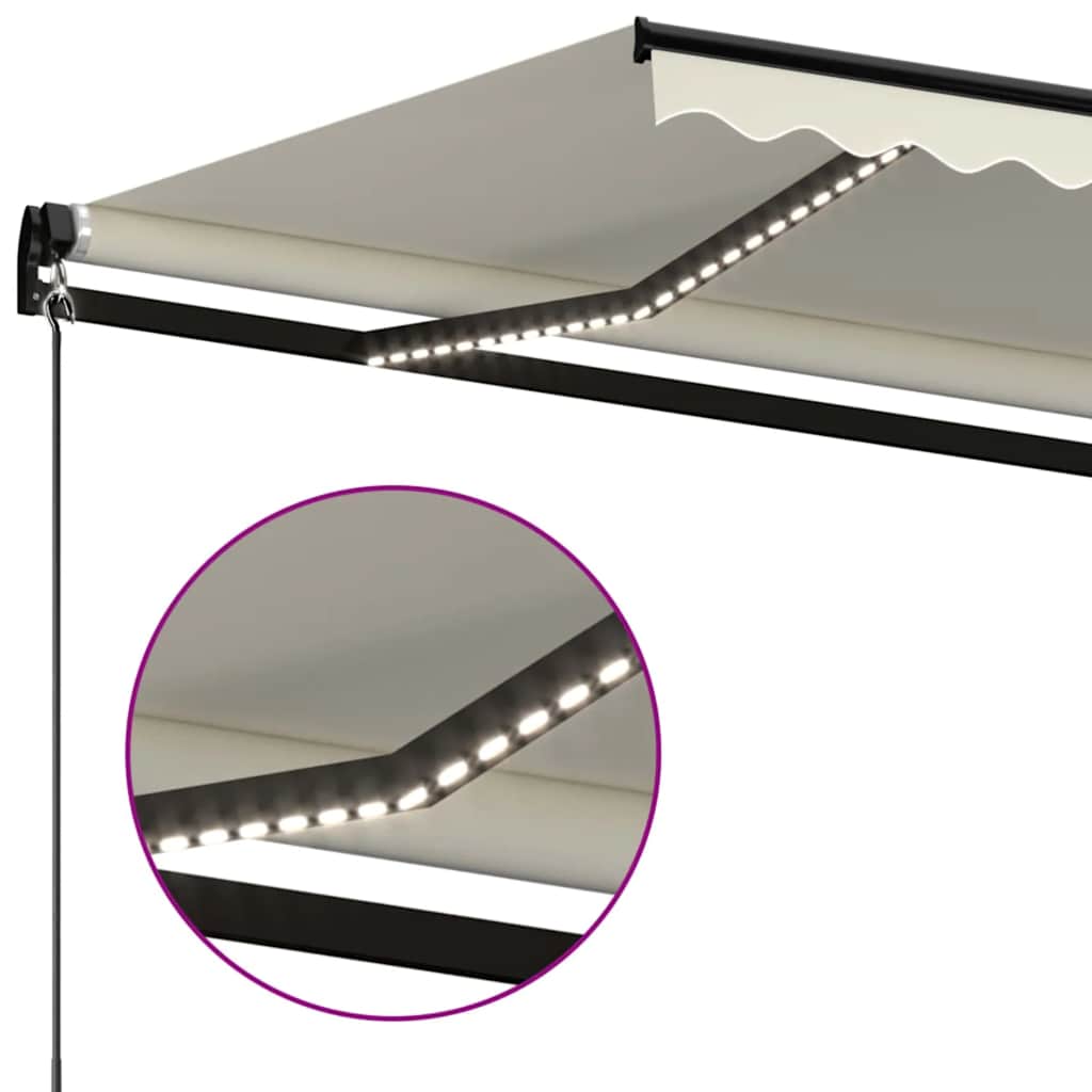 krémszínű kézzel kihúzható LED-es napellenző 450 x 300 cm