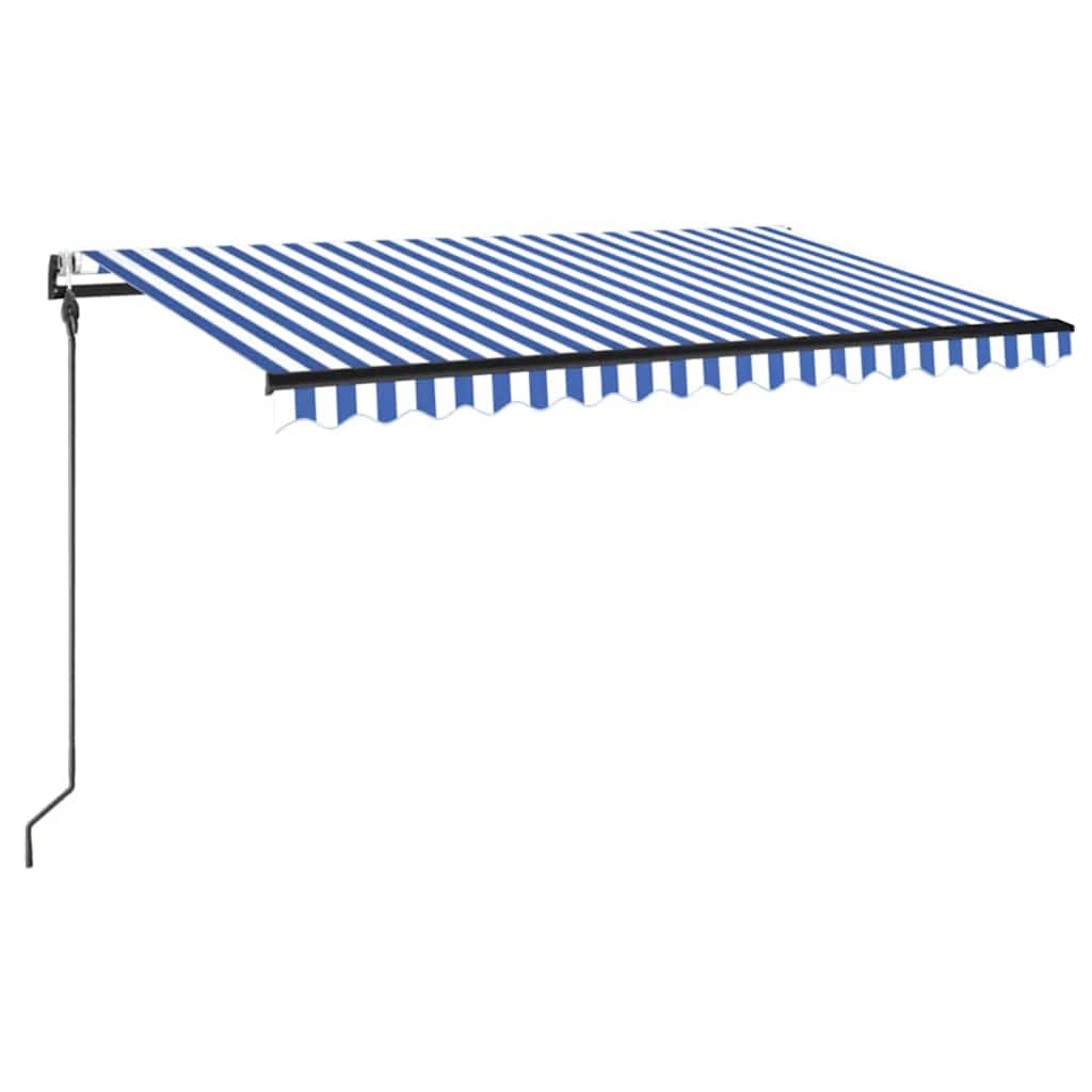 kék/fehér automata szélérzékelős és LED-es napellenző 450x300cm