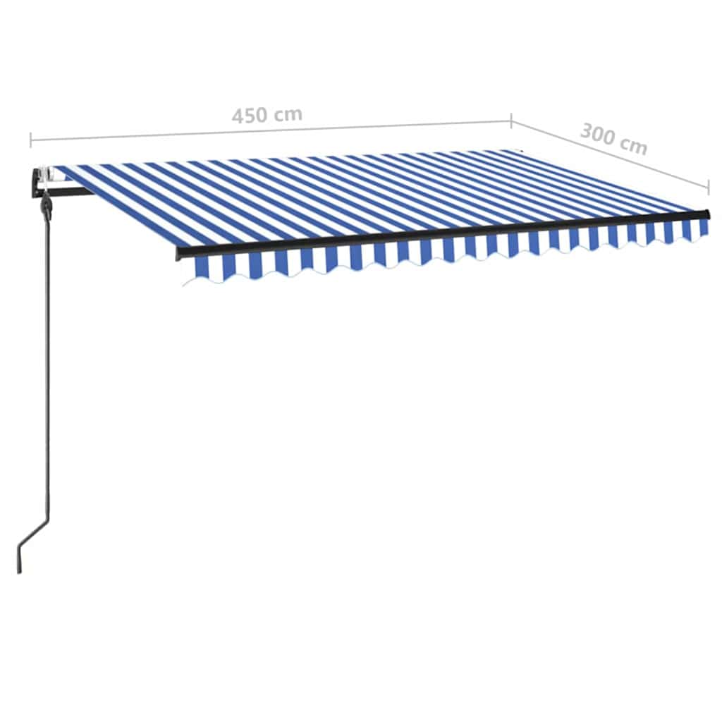 kék/fehér automata szélérzékelős és LED-es napellenző 450x300cm