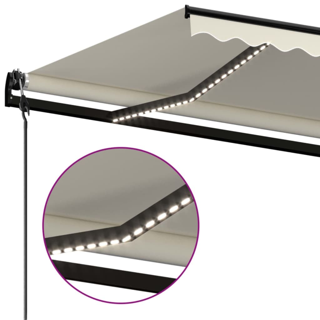 krémszínű automata szélérzékelős és LED-es napellenző 450x300cm