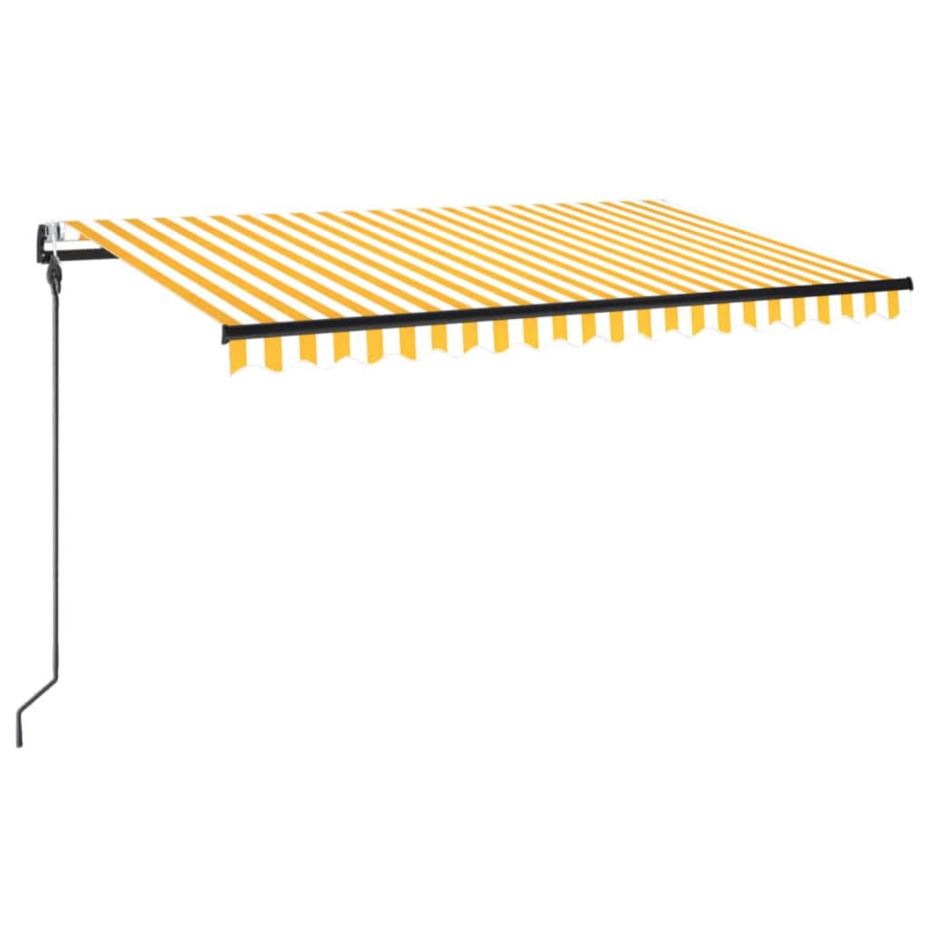 sárga-fehér szélérzékelős és LED-es napellenző 450 x 300 cm