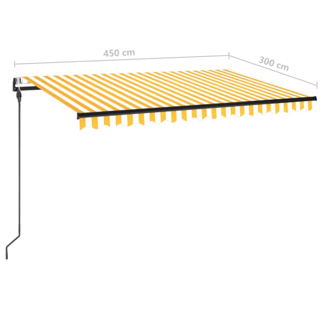 sárga-fehér szélérzékelős és LED-es napellenző 450 x 300 cm
