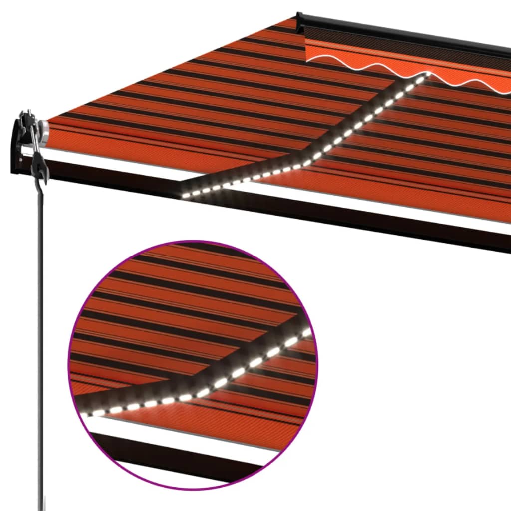 narancssárga-barna szélérzékelős és LED-es napellenző 450x300cm