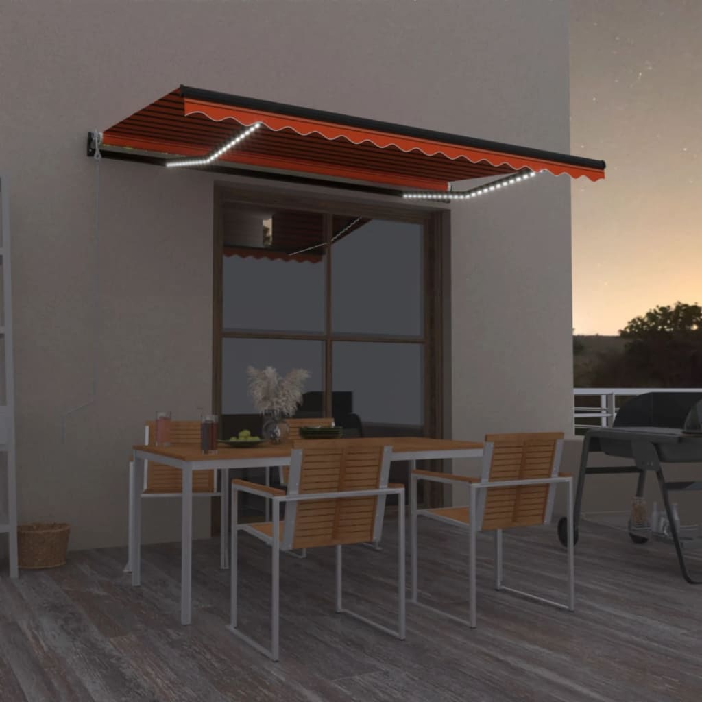 narancssárga-barna szélérzékelős és LED-es napellenző 450x300cm