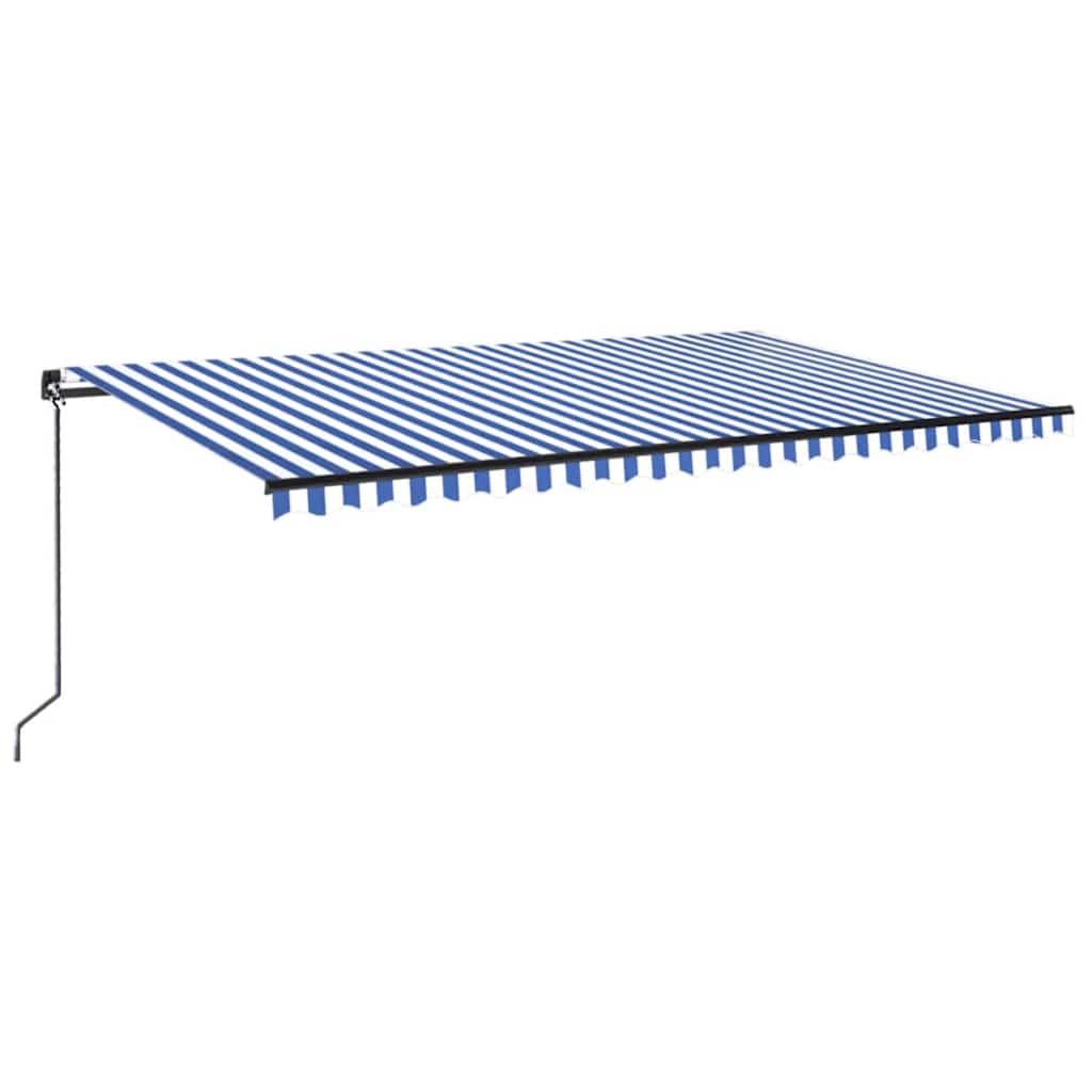 kék és fehér kézzel kihúzható LED-es napellenző 500 x 300 cm