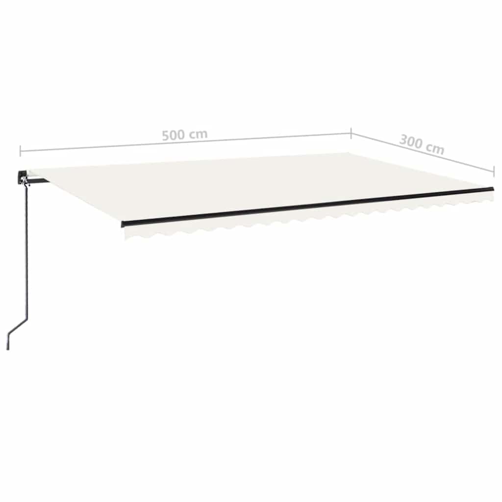 krémszínű kézzel kihúzható LED-es napellenző 500x300 cm
