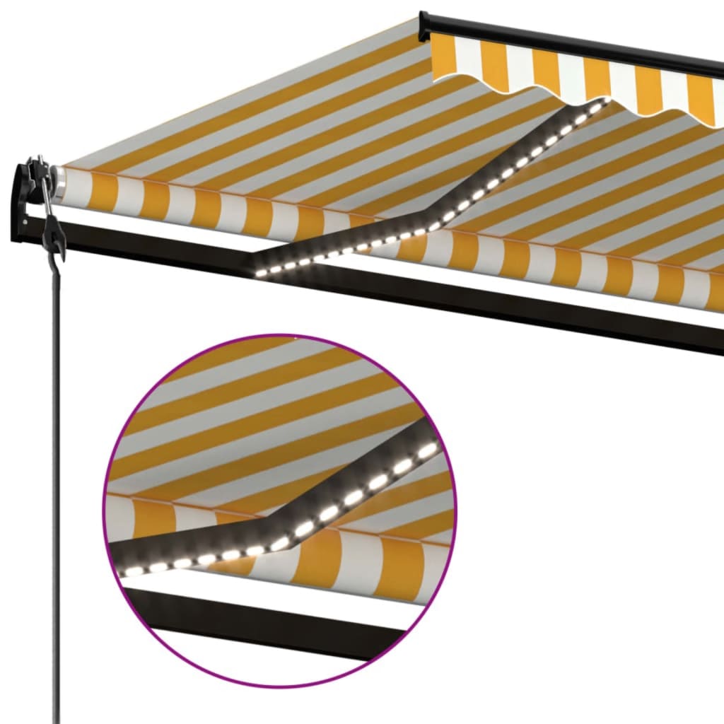 sárga-fehér szélérzékelős és LED-es napellenző 500 x 300 cm