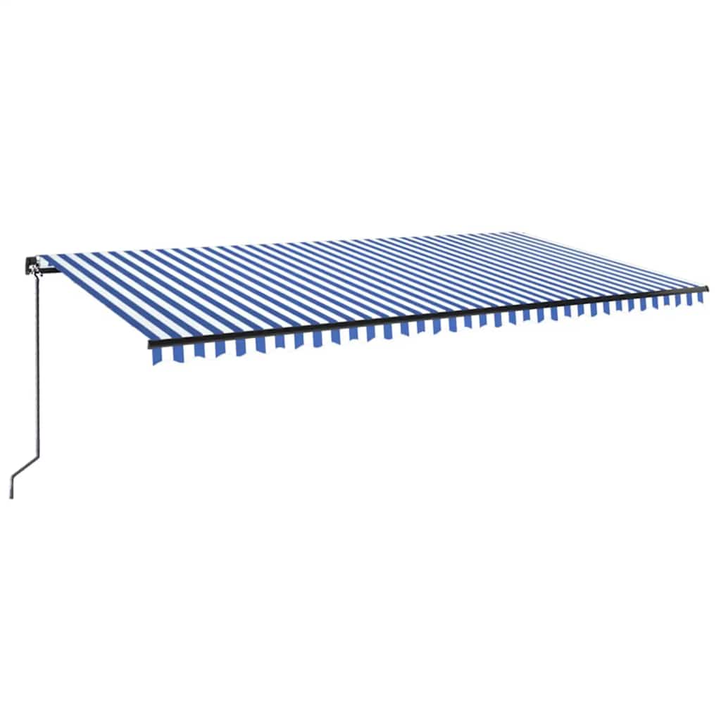 kék és fehér kézzel kihúzható LED-es napellenző 600 x 300 cm