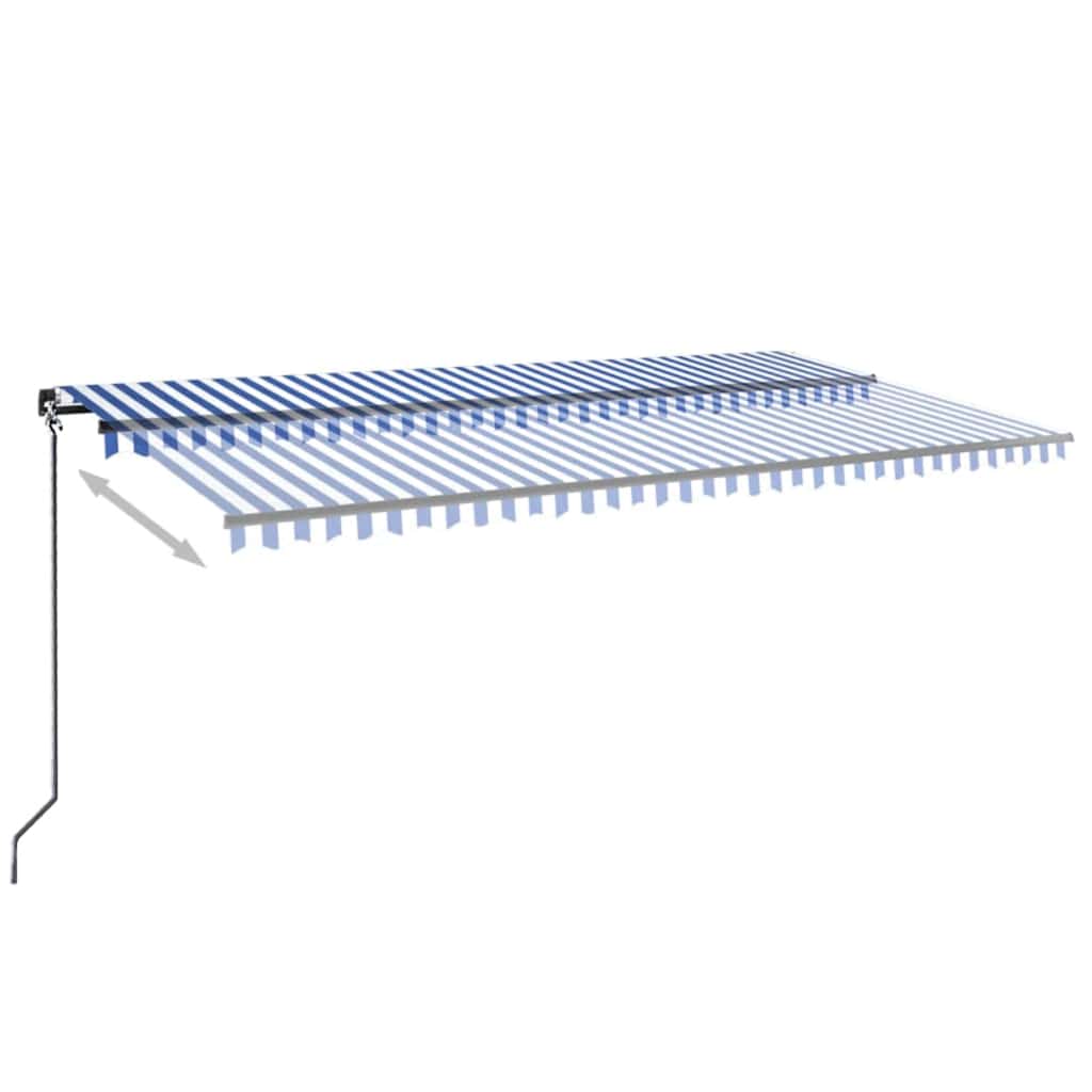 kék és fehér kézzel kihúzható LED-es napellenző 600 x 300 cm