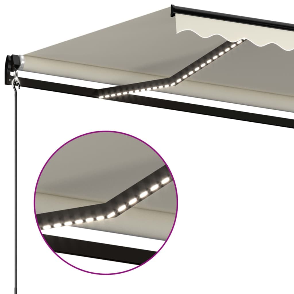 krémszínű kézzel kihúzható LED-es napellenző 400 x 350 cm