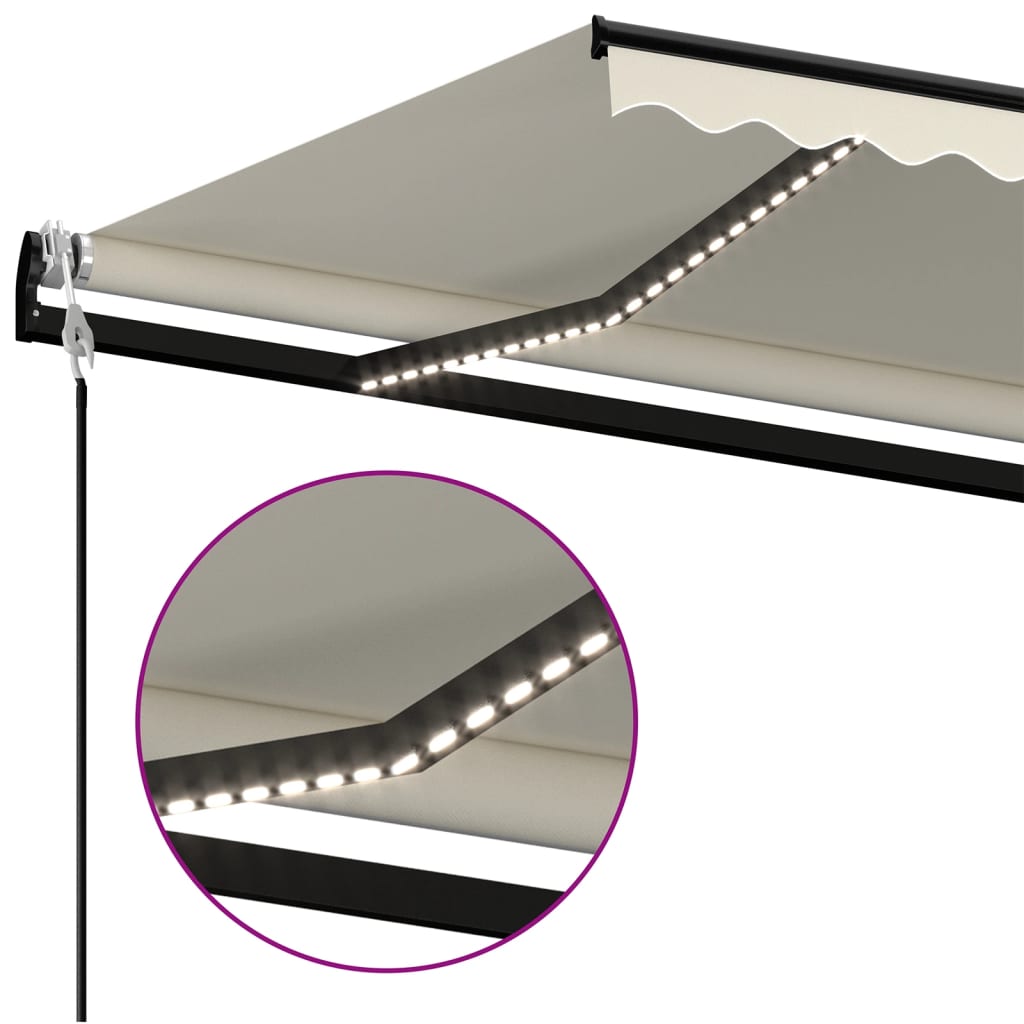 krémszínű automata szélérzékelős és LED-es napellenző 400x350cm