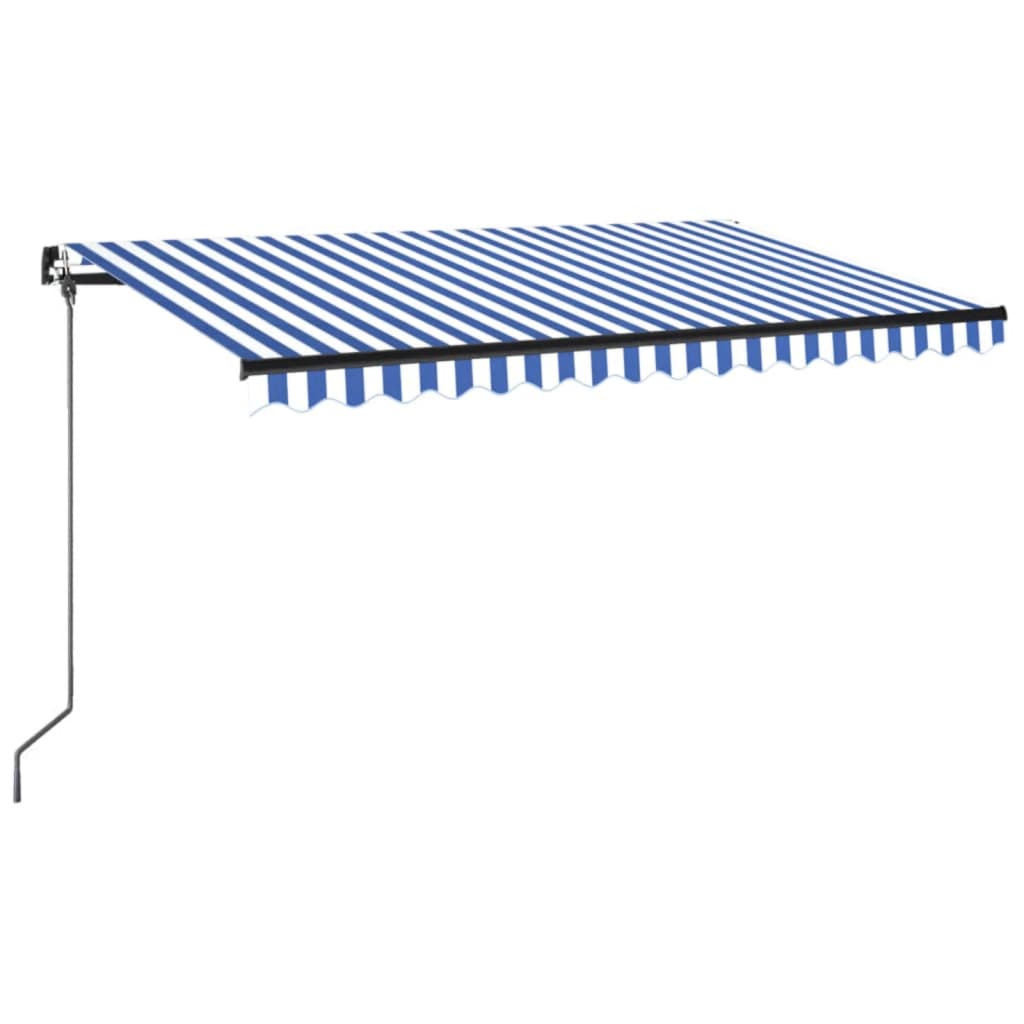 kék és fehér kézzel kihúzható LED-es napellenző 450 x 350 cm