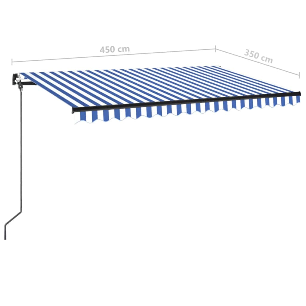kék és fehér kézzel kihúzható LED-es napellenző 450 x 350 cm