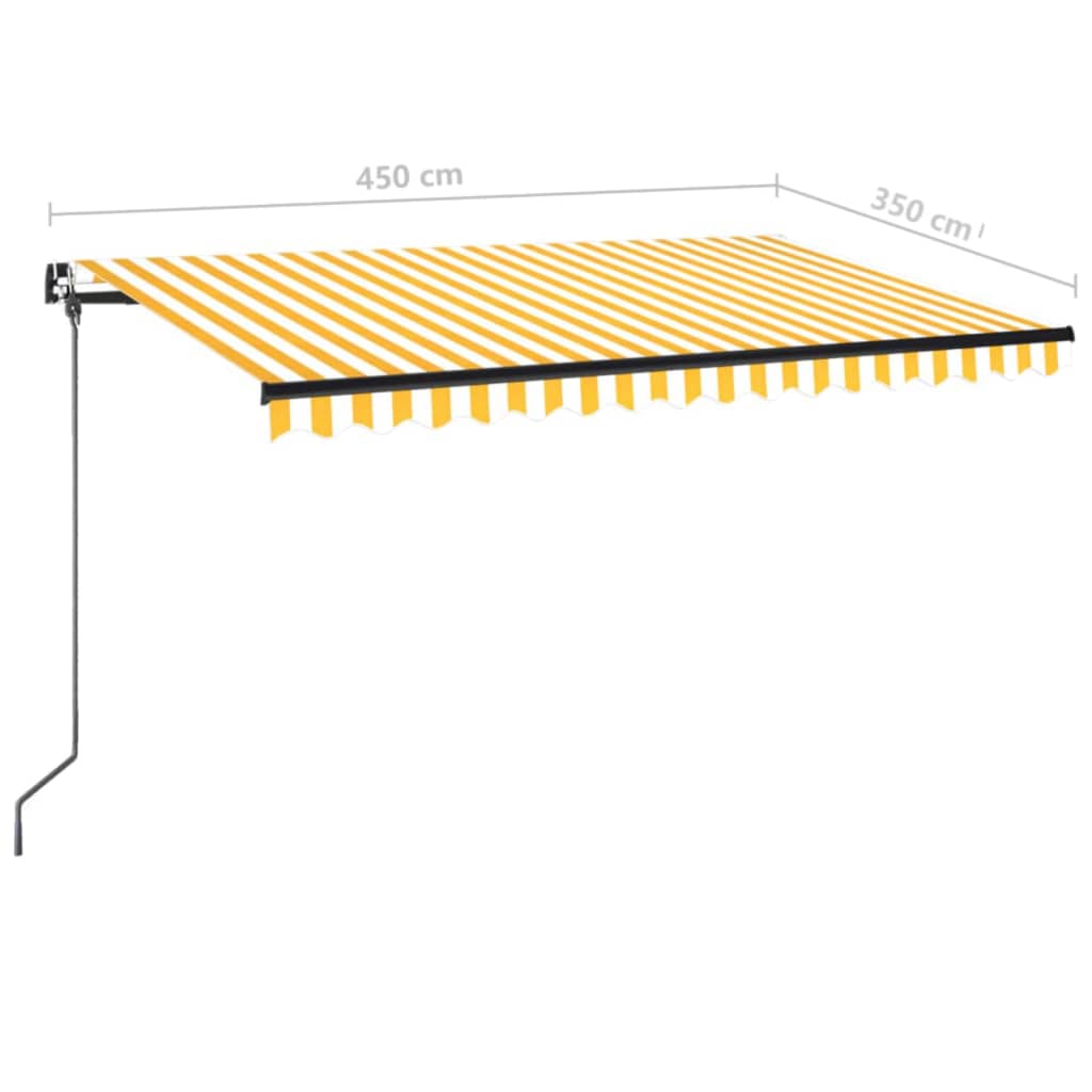 sárga és fehér kézzel kihúzható LED-es napellenző 450 x 350 cm