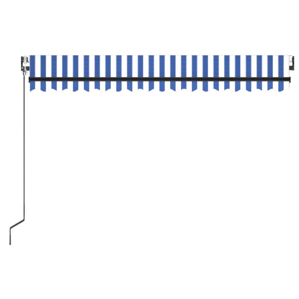 kék/fehér automata szélérzékelős és LED-es napellenző 450x350cm