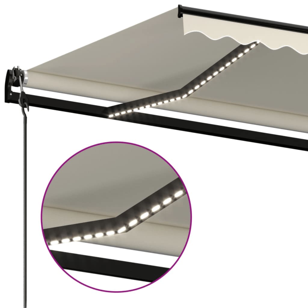krémszínű automata szélérzékelős és LED-es napellenző 450x350cm