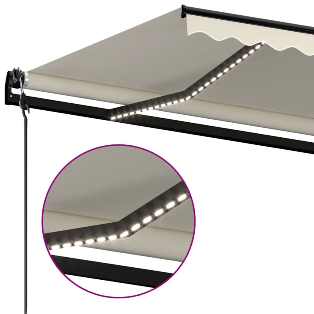 krémszínű automata szélérzékelős és LED-es napellenző 450x350cm