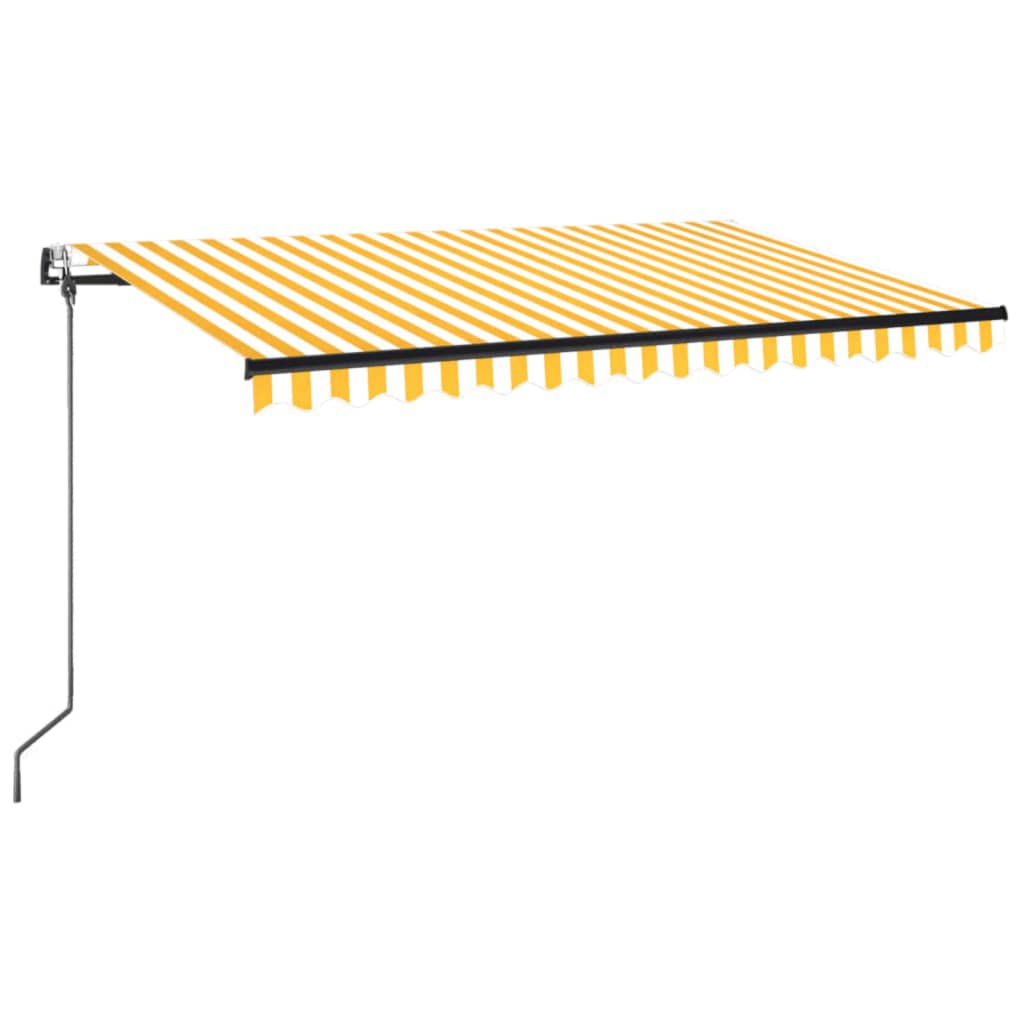 sárga-fehér szélérzékelős és LED-es napellenző 450 x 350 cm